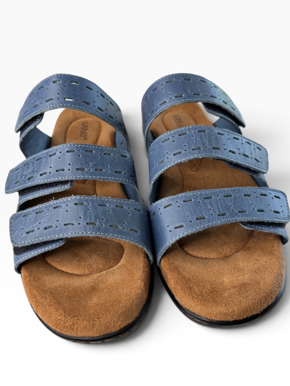 ARRAY Boardwalk Sandals Slides Size 9 M Adjustable Comfort Straps Blue Leather